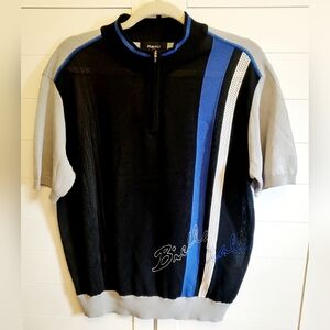 Fila Golf Biella Italia Men's Size Small Polo Shirt Black Blue Mesh Zip Up